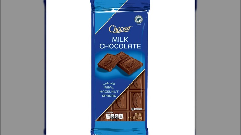 Blue packaging for Choceur milk chocolate bar