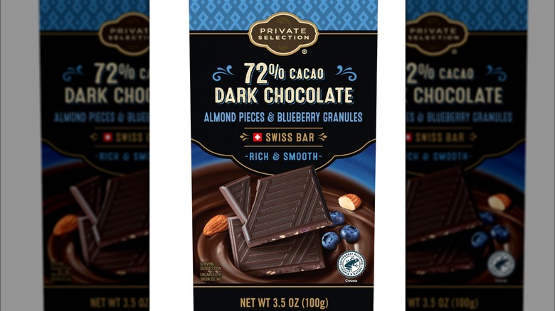 Packaging for private selection dark chocolate bar with almonds and blueberry pieces