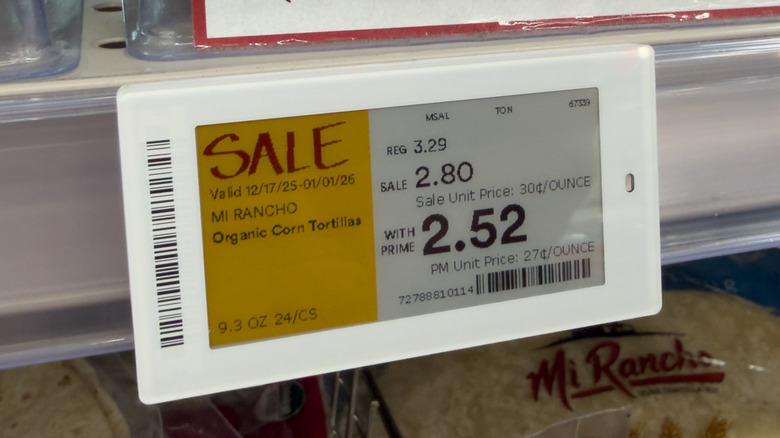 Sale displayed on an electronic shelf label at a grocery store