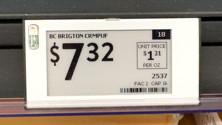 Close-up of a digital price tag at a grocery store