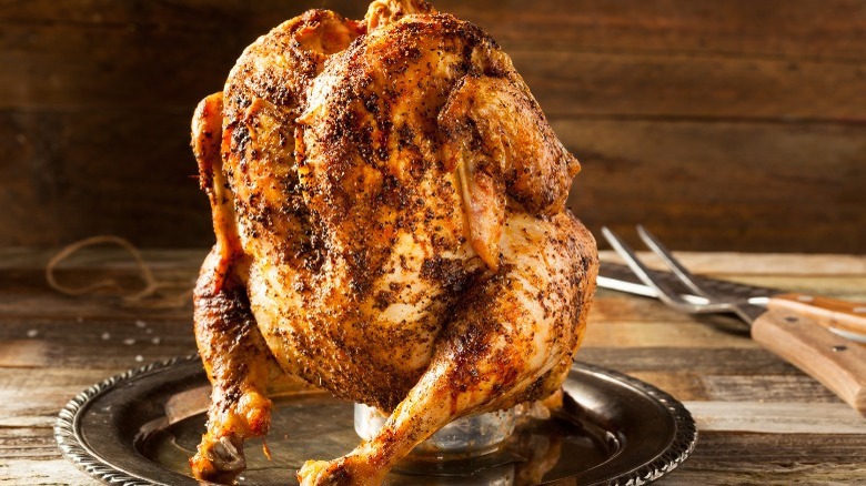 Grilled beer can chicken