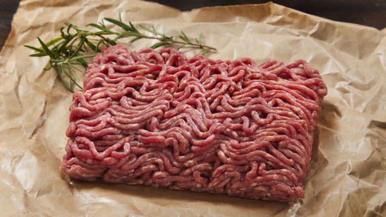 Ground beef on brown paper 
