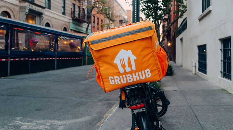 Grubhub delivery bag on bike
