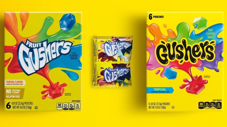 side-by-side of Gusher box designs