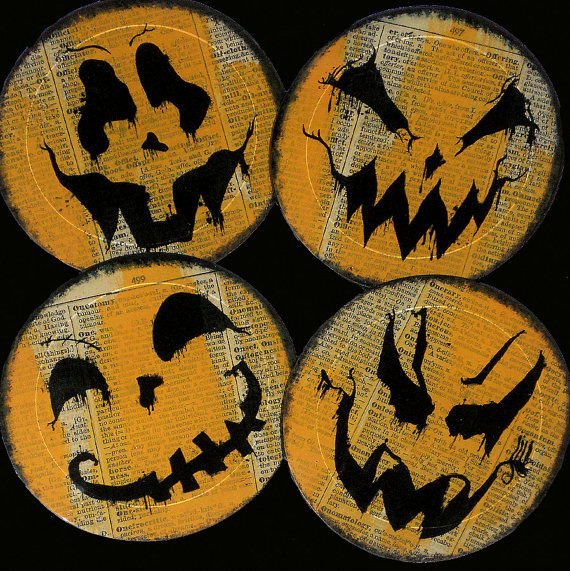 Tzaddihome PumpkinHeads Handmade Glass Coaster Set $35.00