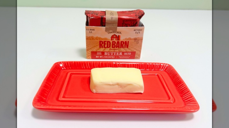 Red Barn Creamery butter on a tray with package