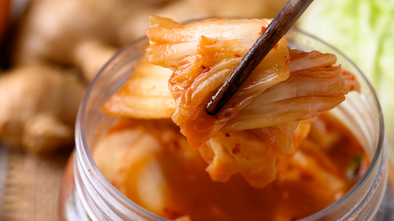 Kimchi in chopsticks