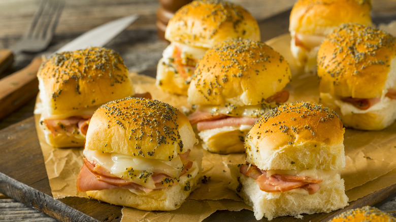 Hawaiian sliders on a baking tray