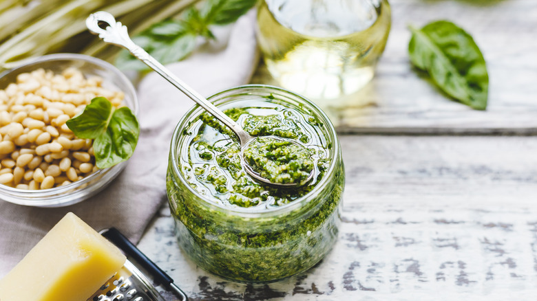 Pesto in glass jar