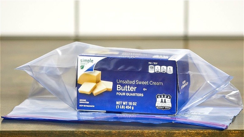 Packaged butter in plastic bag