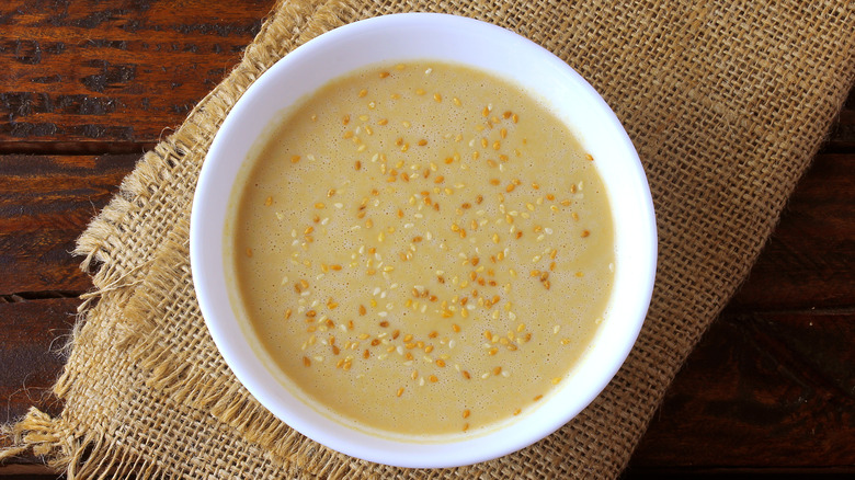 Tahini in a white bowl