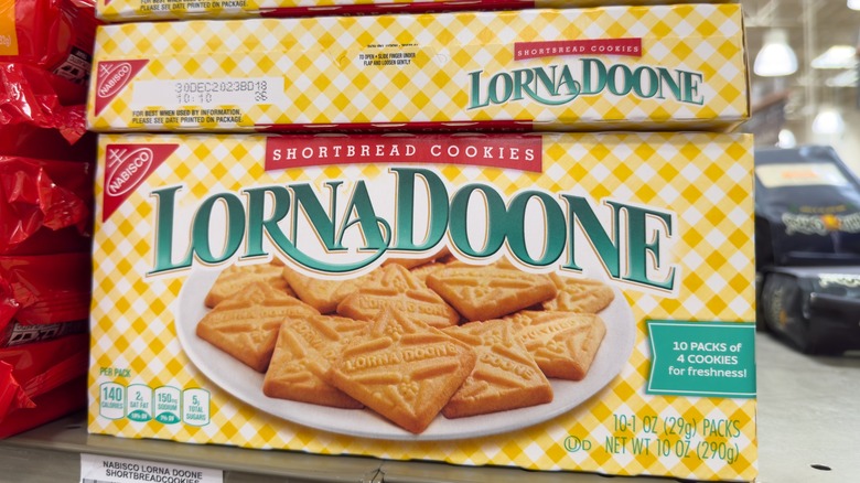 Boxes of Lorna Doone cookies on a store shelf