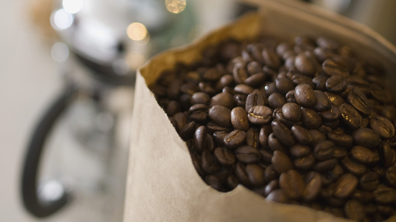 Open bag of coffee beans