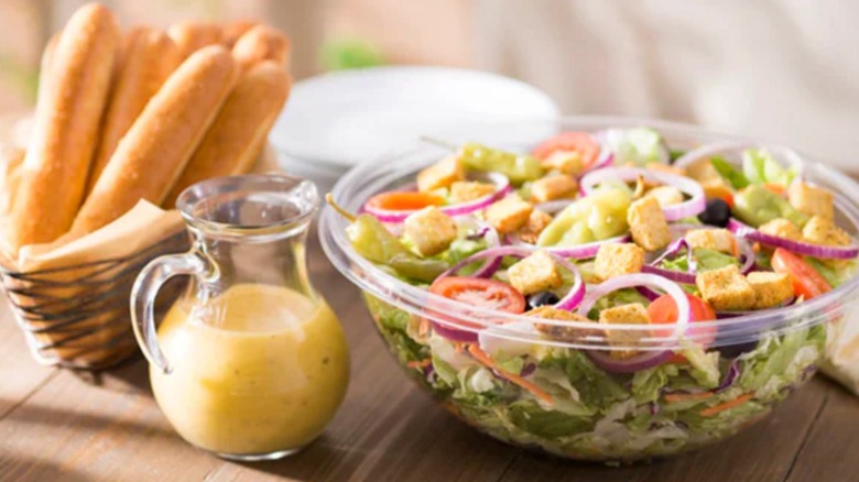 Jumbo Salad and breadsticks at Olive Garden