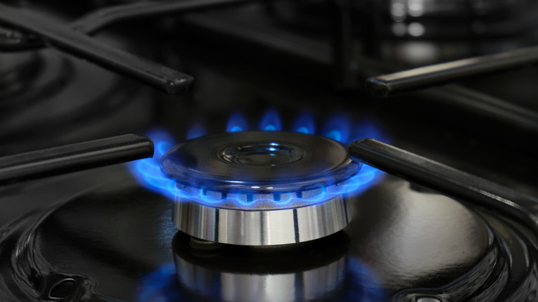 close up of flame from burner