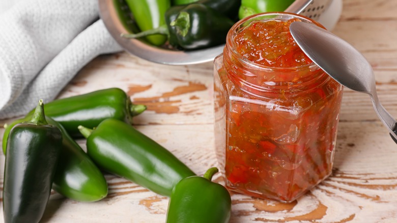 jar of pepper jelly, jalapenos