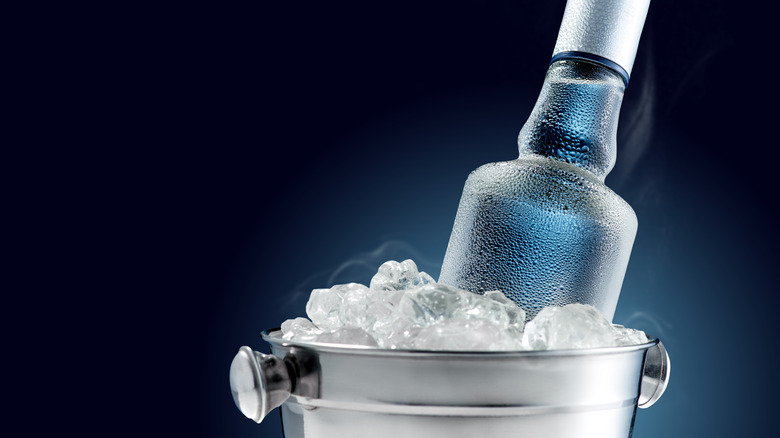 Absolut bottle on ice bed