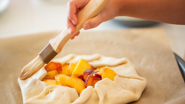 natural pastry brush applying wash