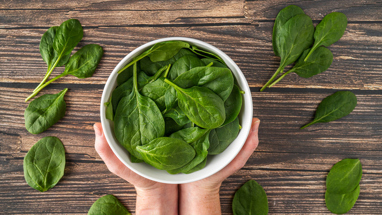 Bowl of raw spinach