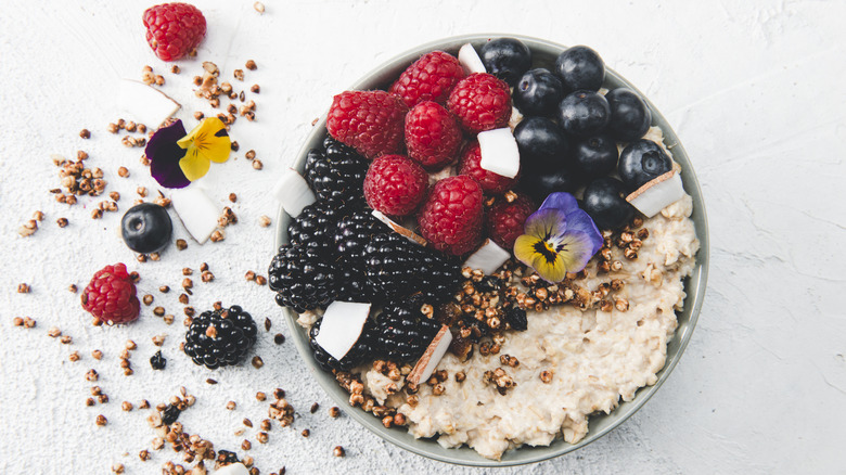 bowl of oatmeal with mixed berries