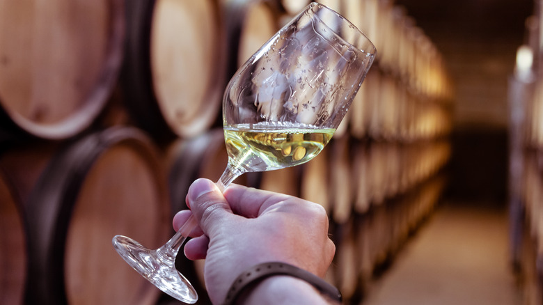 wine sample in barrelhouse