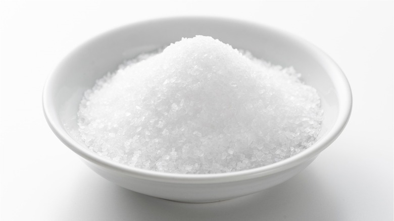 Caster sugar in white mixing bowl