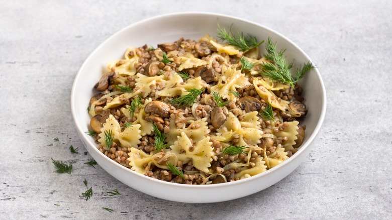 Kasha varnishkes in white bowl