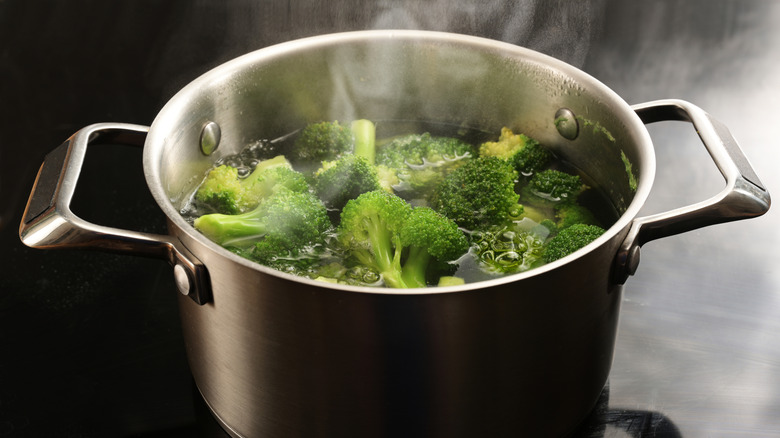 broccoli in a pot of water