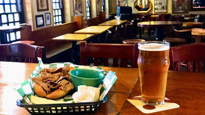 cheesesteak and beer from McGillin's