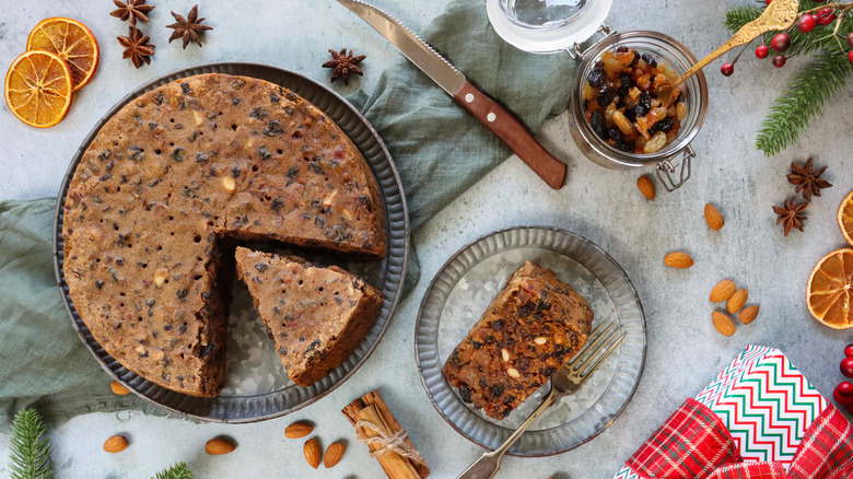 sliced Christmas fruit cake