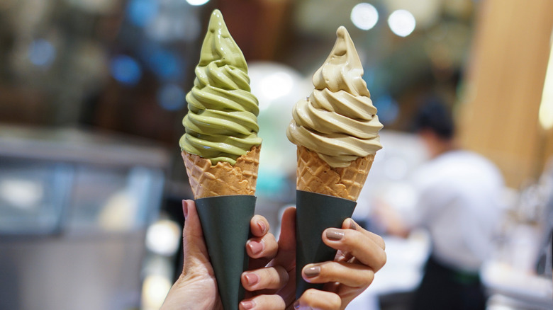Green tea ice cream cones
