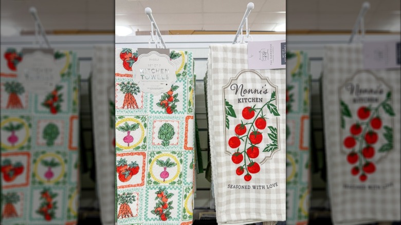 Kitchen towels with vegetable patterns in HomeGoods