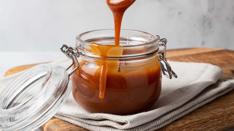 caramel sauce and spoon