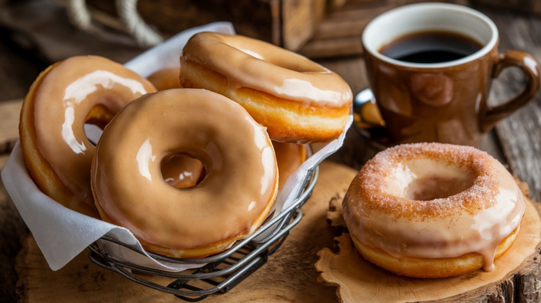 Maple glazed donuts with coffee