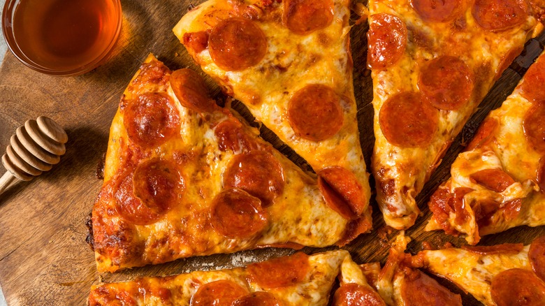 pepperoni pizza with honey