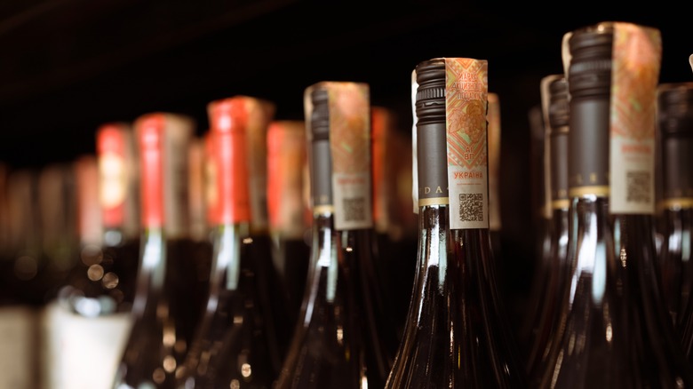 Wine bottles in row