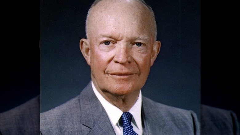 presidential portrait of Dwight D. Eisenhower looking straight at the camera