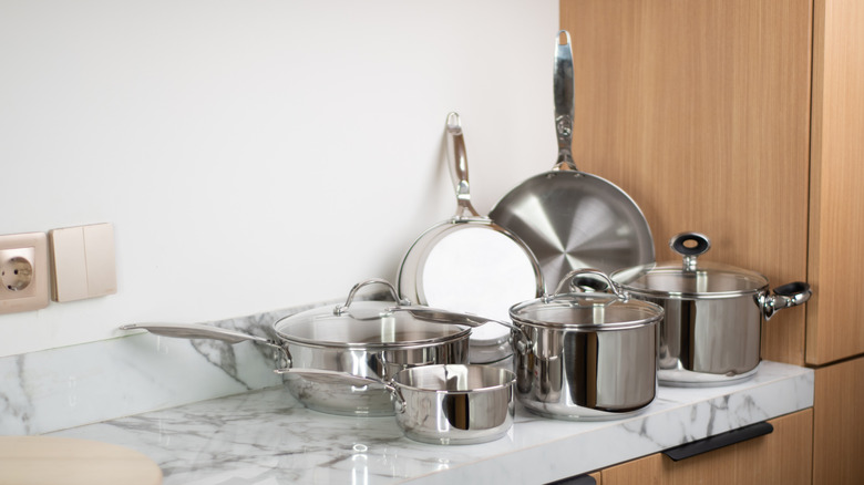 Set of stainless steel cookware