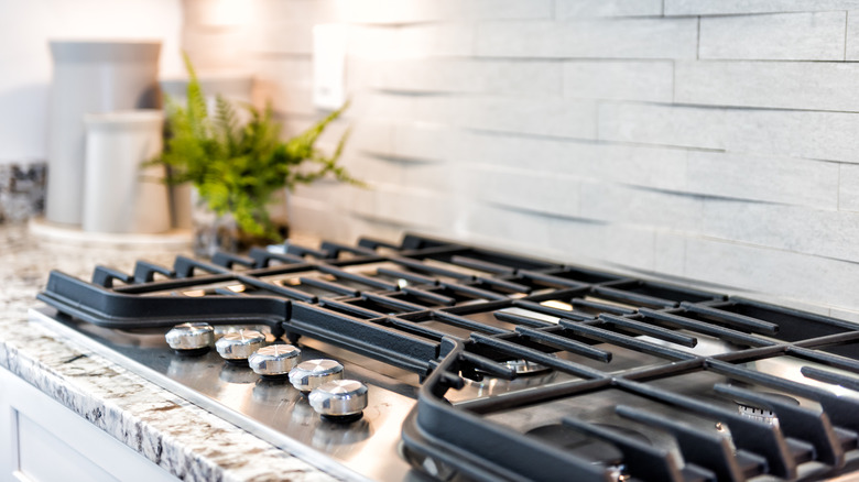 A large kitchen stovetop