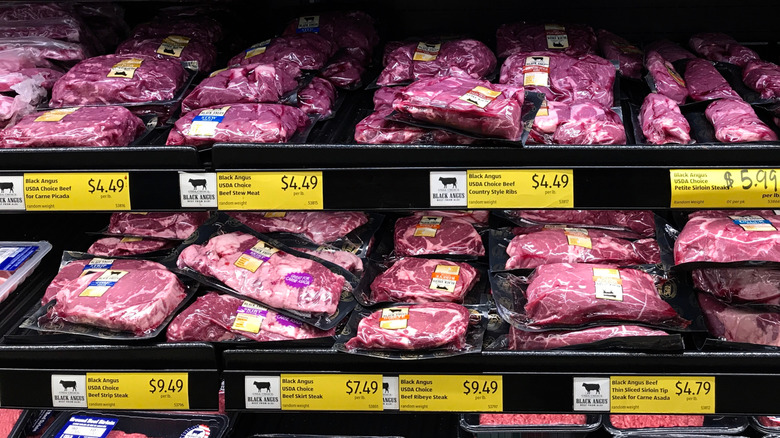 The red meat section of an Aldi's grocery store.