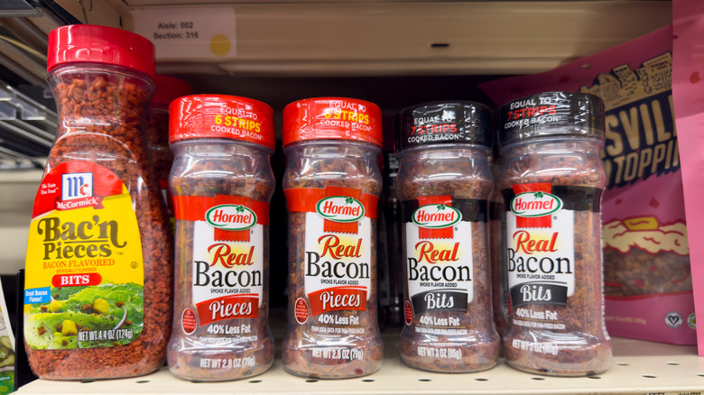 Packaged bacon bits for sale.