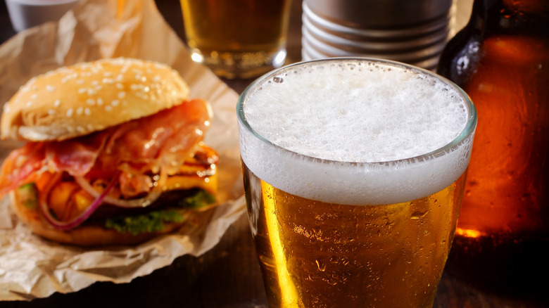 Burger and beer at a pub