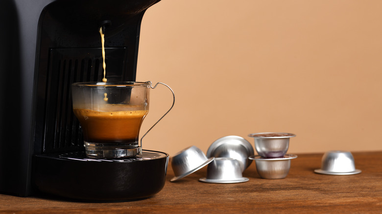 Espresso machine making coffee 