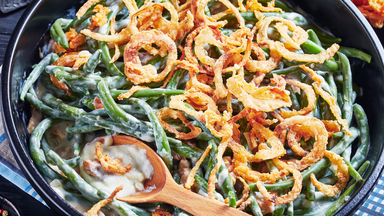 Green bean casserole with crispy fried onions