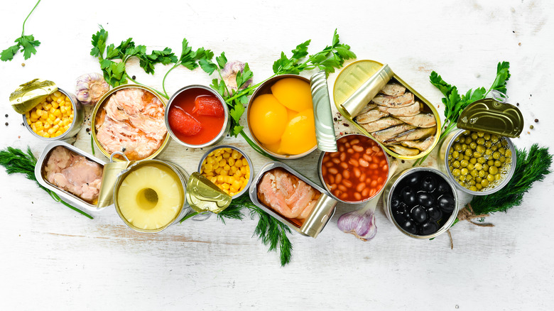 Canned goods on a table