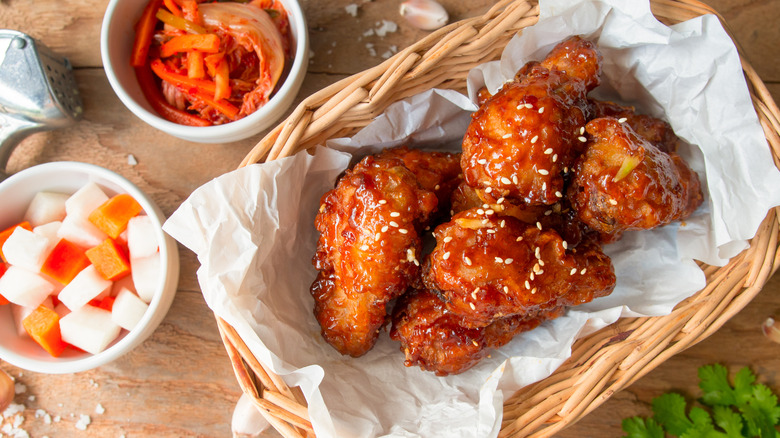 Fried chicken and kimchi