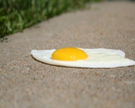 Fried egg on the sidewalk
