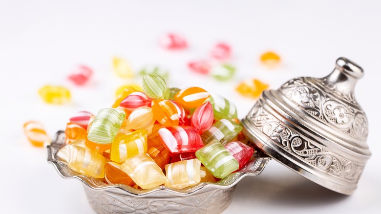 Sugar candy in decorative bowl