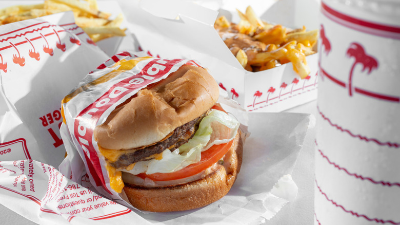 In N Out burger with fries and drink