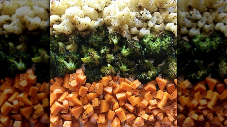 Roasted broccoli, cauliflower, and sweet potato